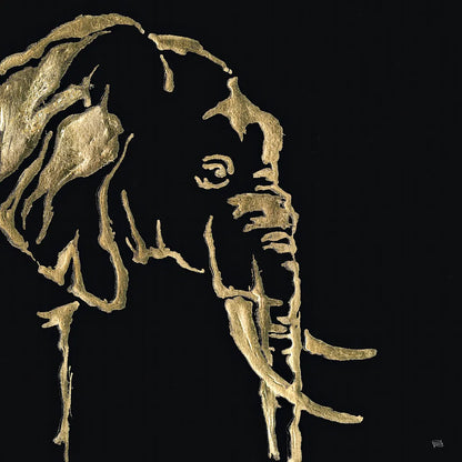 Gilded Elephant on Black by Chris Paschke. SKU 31574a. Archival Giclee Fine art print for wall decor.
