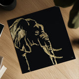 Gilded Elephant on Black by Chris Paschke. Shown as a detailed flat fine art print, highlighting archival giclee quality. Available as an archival giclee rolled canvas, fine art paper, or poster print. SKU 31574a.