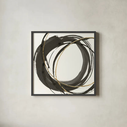 Gilded Enso I by Chris Paschke. Shown in a sleek black glass frame for a contemporary gallery look. Available as an archival giclee rolled canvas, fine art paper, or poster print. SKU 34701a.
