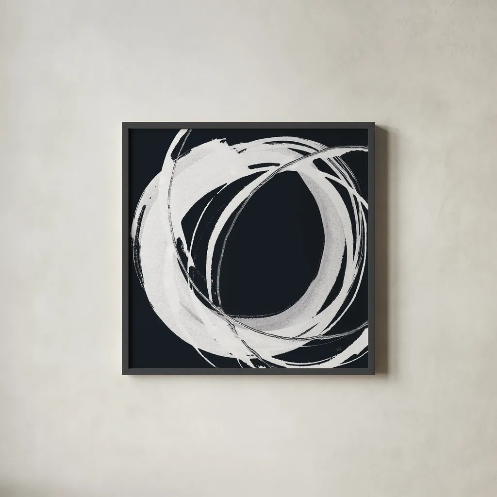 Gilded Enso I BW by Chris Paschke. Shown in a sleek black glass frame for a contemporary gallery look. Available as an archival giclee rolled canvas, fine art paper, or poster print. SKU 54816a.