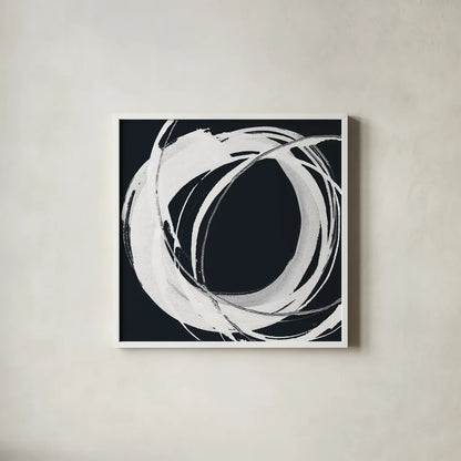 Gilded Enso I BW by Chris Paschke. Shown in a crisp white glass frame for a clean and minimalist style. Available as an archival giclee rolled canvas, fine art paper, or poster print. SKU 54816a.