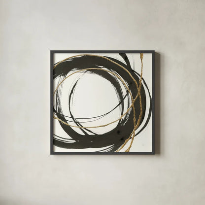 Gilded Enso II by Chris Paschke. Shown in a sleek black glass frame for a contemporary gallery look. Available as an archival giclee rolled canvas, fine art paper, or poster print. SKU 34702a.