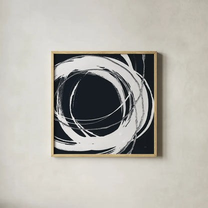 Gilded Enso II BW by Chris Paschke. Shown in a natural wood glass frame for a timeless modern aesthetic. Available as an archival giclee rolled canvas, fine art paper, or poster print. SKU 54817a.