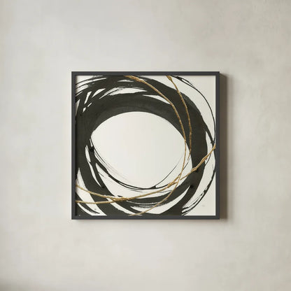 Gilded Enso III by Chris Paschke. Shown in a sleek black glass frame for a contemporary gallery look. Available as an archival giclee rolled canvas, fine art paper, or poster print. SKU 34703a.