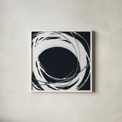 Gilded Enso III BW by Chris Paschke. Shown in a crisp white glass frame for a clean and minimalist style. Available as an archival giclee rolled canvas, fine art paper, or poster print. SKU 54818a.