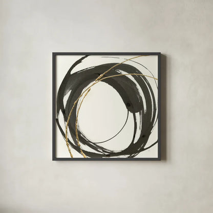 Gilded Enso IV by Chris Paschke. Shown in a sleek black glass frame for a contemporary gallery look. Available as an archival giclee rolled canvas, fine art paper, or poster print. SKU 34704a.