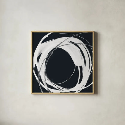Gilded Enso IV BW by Chris Paschke. Shown in a natural wood glass frame for a timeless modern aesthetic. Available as an archival giclee rolled canvas, fine art paper, or poster print. SKU 54819a.