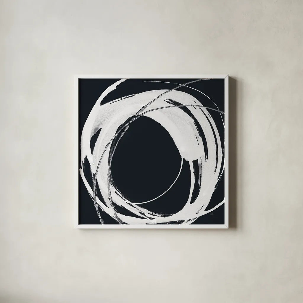 Gilded Enso IV BW by Chris Paschke. Shown in a crisp white glass frame for a clean and minimalist style. Available as an archival giclee rolled canvas, fine art paper, or poster print. SKU 54819a.