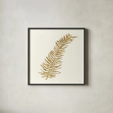 Gilded Fern I by Chris Paschke. Shown in a sleek black glass frame for a contemporary gallery look. Available as an archival giclee rolled canvas, fine art paper, or poster print. SKU 57195a.