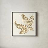Gilded Fern II by Chris Paschke. Shown in a sleek black glass frame for a contemporary gallery look. Available as an archival giclee rolled canvas, fine art paper, or poster print. SKU 57196a.