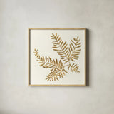 Gilded Fern II by Chris Paschke. Shown in a natural wood glass frame for a timeless modern aesthetic. Available as an archival giclee rolled canvas, fine art paper, or poster print. SKU 57196a.