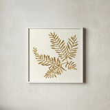Gilded Fern II by Chris Paschke. Shown in a crisp white glass frame for a clean and minimalist style. Available as an archival giclee rolled canvas, fine art paper, or poster print. SKU 57196a.
