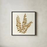 Gilded Fern III by Chris Paschke. Shown in a sleek black glass frame for a contemporary gallery look. Available as an archival giclee rolled canvas, fine art paper, or poster print. SKU 57197a.