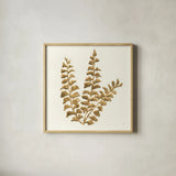 Gilded Fern III by Chris Paschke. Shown in a natural wood glass frame for a timeless modern aesthetic. Available as an archival giclee rolled canvas, fine art paper, or poster print. SKU 57197a.