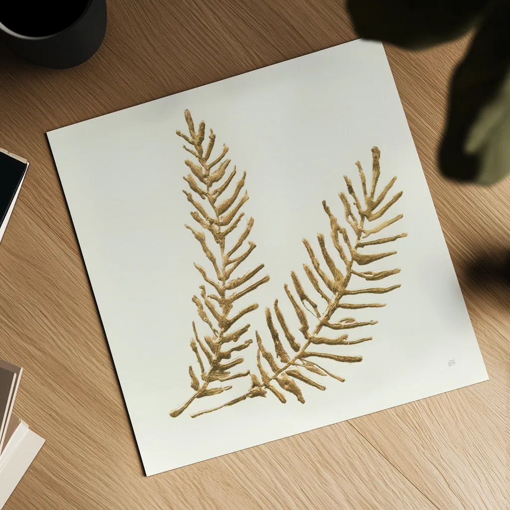 Gilded Fern IV by Chris Paschke. Shown as a detailed flat fine art print, highlighting archival giclee quality. Available as an archival giclee rolled canvas, fine art paper, or poster print. SKU 57198a.