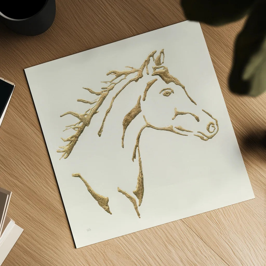 Gilded Filly by Chris Paschke. Shown as a detailed flat fine art print, highlighting archival giclee quality. Available as an archival giclee rolled canvas, fine art paper, or poster print. SKU 31775a.