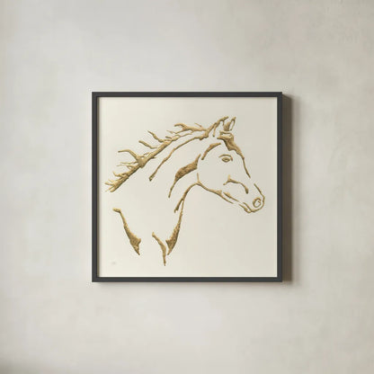 Gilded Filly by Chris Paschke. Shown in a sleek black glass frame for a contemporary gallery look. Available as an archival giclee rolled canvas, fine art paper, or poster print. SKU 31775a.