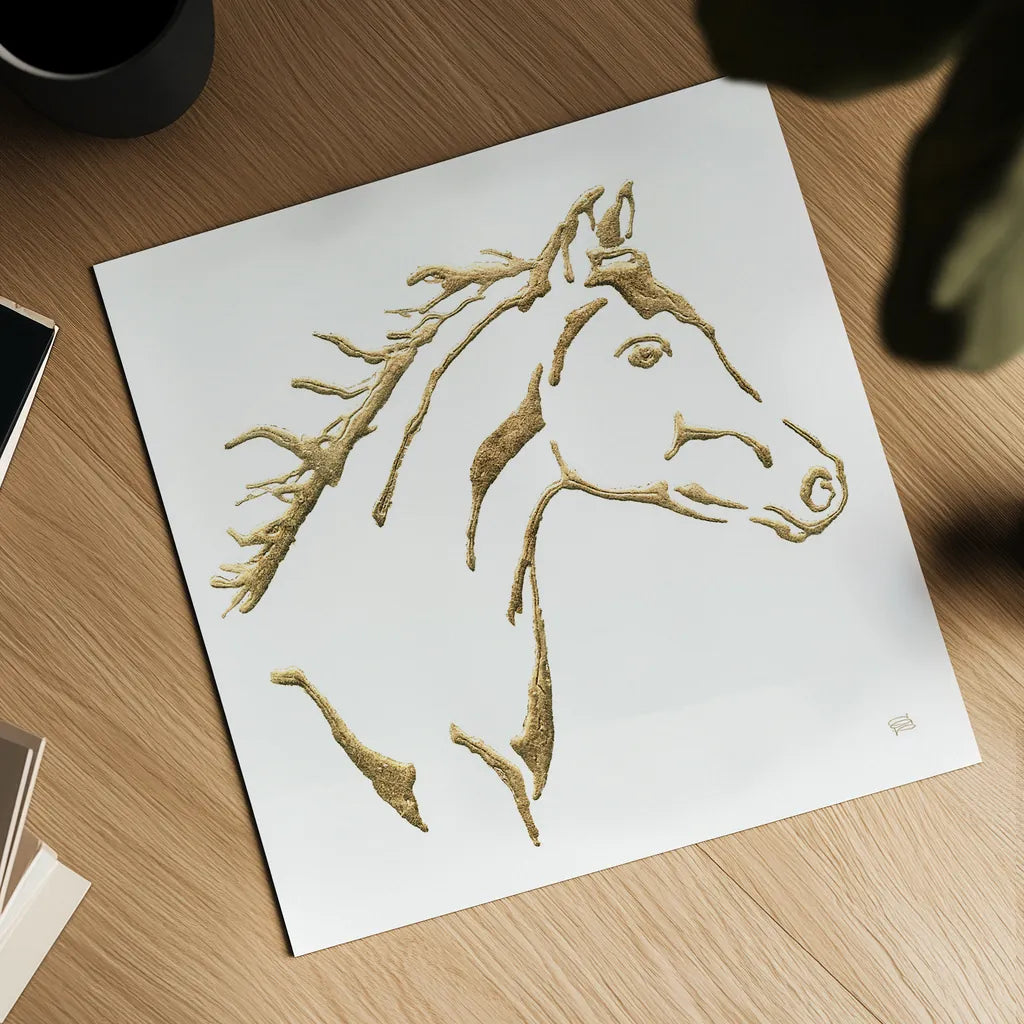 Gilded Filly on White by Chris Paschke. Shown as a detailed flat fine art print, highlighting archival giclee quality. Available as an archival giclee rolled canvas, fine art paper, or poster print. SKU 32636a.