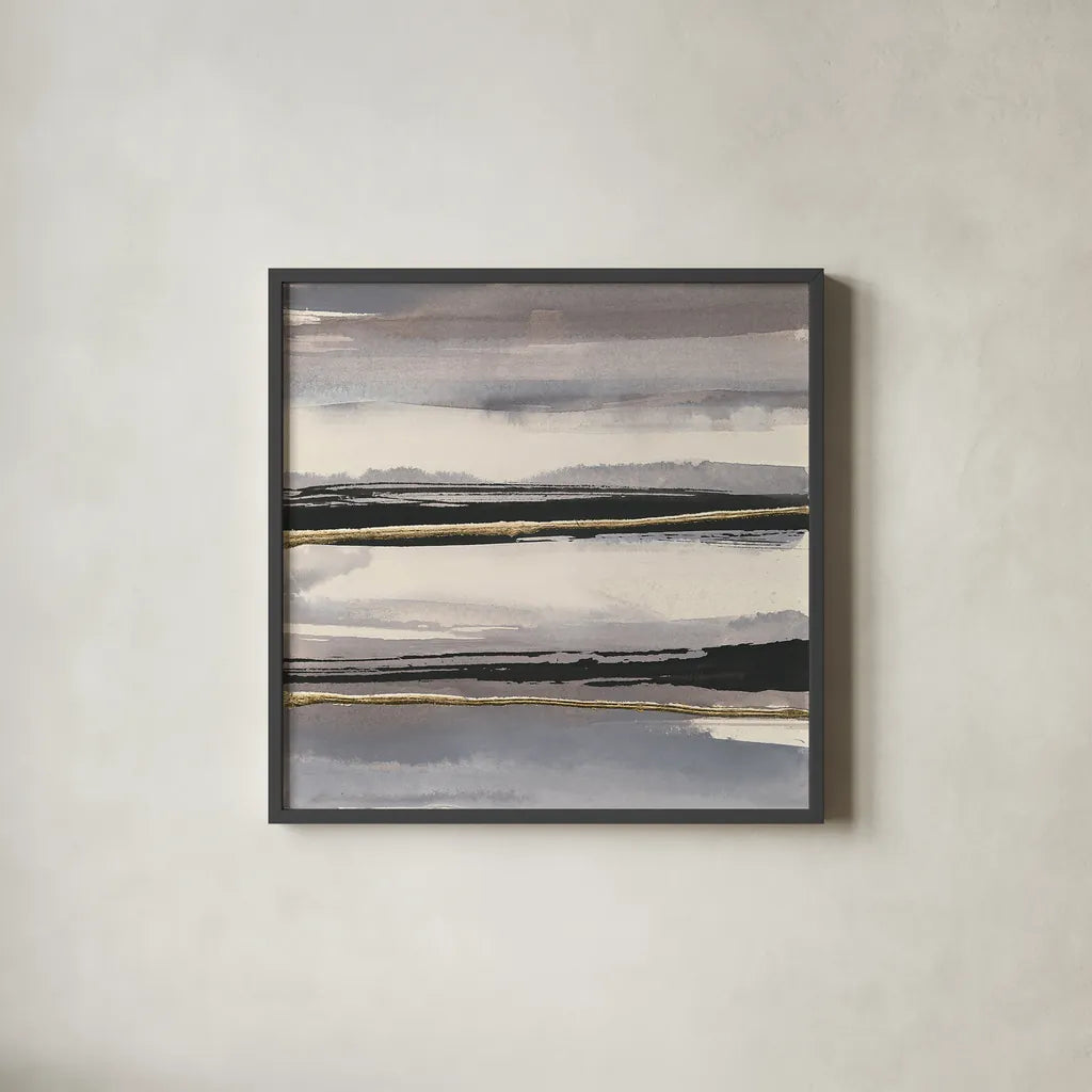 Gilded Grey II by Chris Paschke. Shown in a sleek black glass frame for a contemporary gallery look. Available as an archival giclee rolled canvas, fine art paper, or poster print. SKU 25556a.