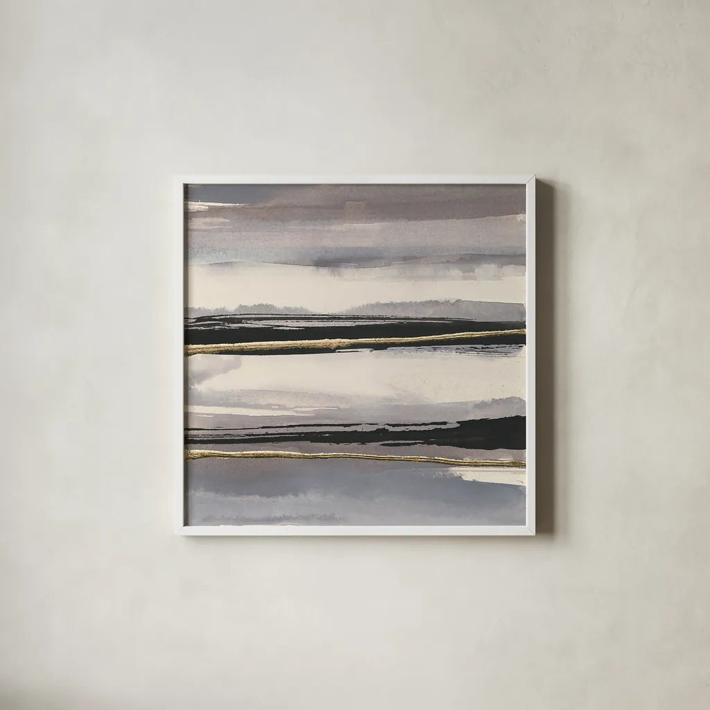 Gilded Grey II by Chris Paschke. Shown in a crisp white glass frame for a clean and minimalist style. Available as an archival giclee rolled canvas, fine art paper, or poster print. SKU 25556a.