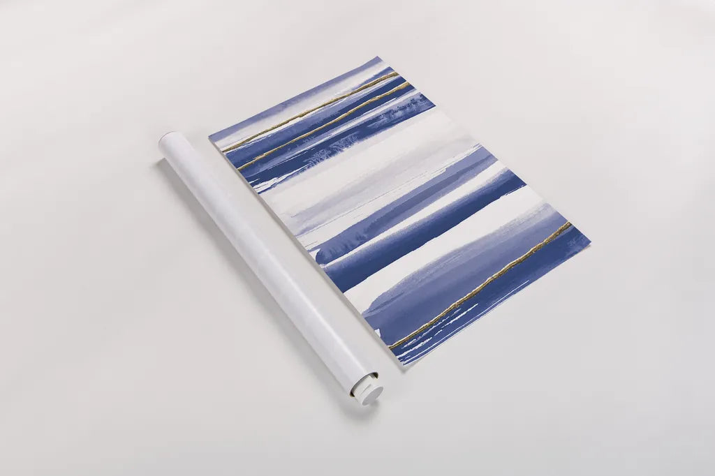 Gilded Grey III Indigo and White by Chris Paschke. shown as a rolled paper print. Available as archival giclee rolled canvas, fine art paper, or poster print. SKU 27104h.