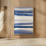 Gilded Grey III Indigo and White by Chris Paschke. shown as over sized large wall art. Available as an archival giclee rolled canvas, fine art paper, or poster print. SKU 27104h.
