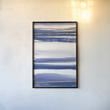 Gilded Grey III Indigo and White by Chris Paschke. shown as a paper print in a black flame. Available as a archival giclee rolled canvas, fine art paper, or poster print. SKU 27104h.