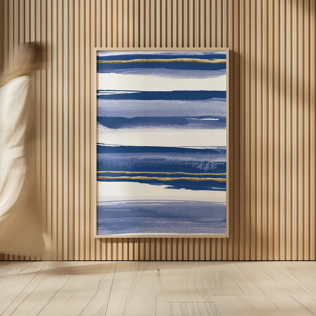 Gilded Grey IV Indigo and White by Chris Paschke. shown as over sized large wall art. Available as an archival giclee rolled canvas, fine art paper, or poster print. SKU 27105h.
