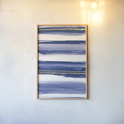 Gilded Grey IV Indigo and White by Chris Paschke. shown as a paper print in a natural frame. Available as a archival giclee rolled canvas, fine art paper, or poster print. SKU 27105h.