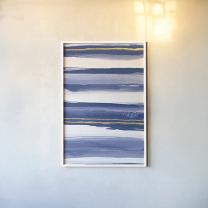 Gilded Grey IV Indigo and White by Chris Paschke. shown as a paper print in a white frame. Available as a archival giclee rolled canvas, fine art paper, or poster print. SKU 27105h.