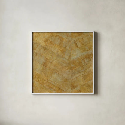Gilded Herringbone I by Chris Paschke. Shown in a crisp white glass frame for a clean and minimalist style. Available as an archival giclee rolled canvas, fine art paper, or poster print. SKU 48048a.