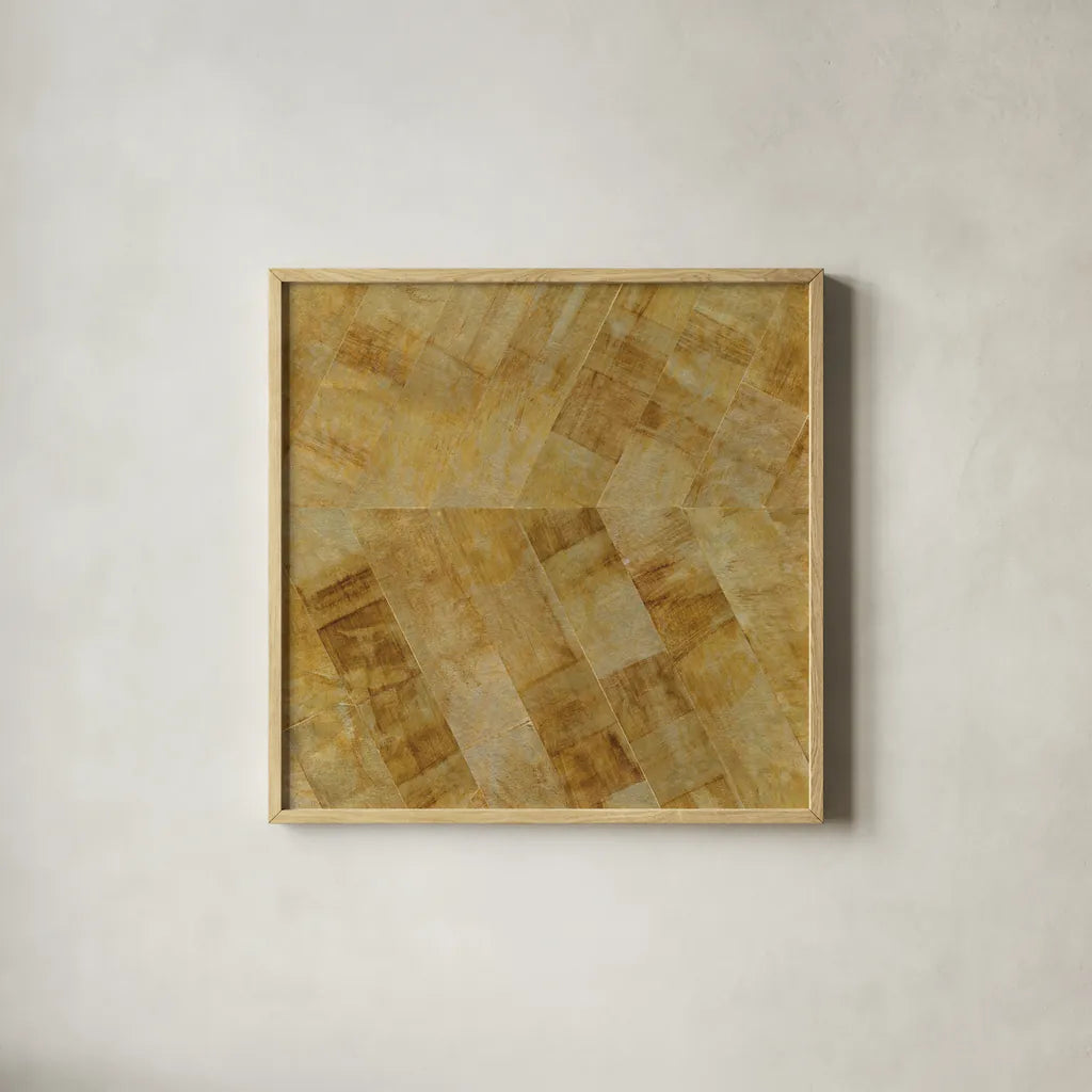 Gilded Herringbone II by Chris Paschke. Shown in a natural wood glass frame for a timeless modern aesthetic. Available as an archival giclee rolled canvas, fine art paper, or poster print. SKU 48049a.