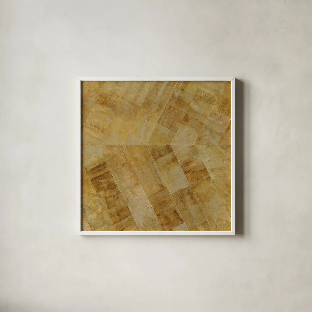 Gilded Herringbone II by Chris Paschke. Shown in a crisp white glass frame for a clean and minimalist style. Available as an archival giclee rolled canvas, fine art paper, or poster print. SKU 48049a.