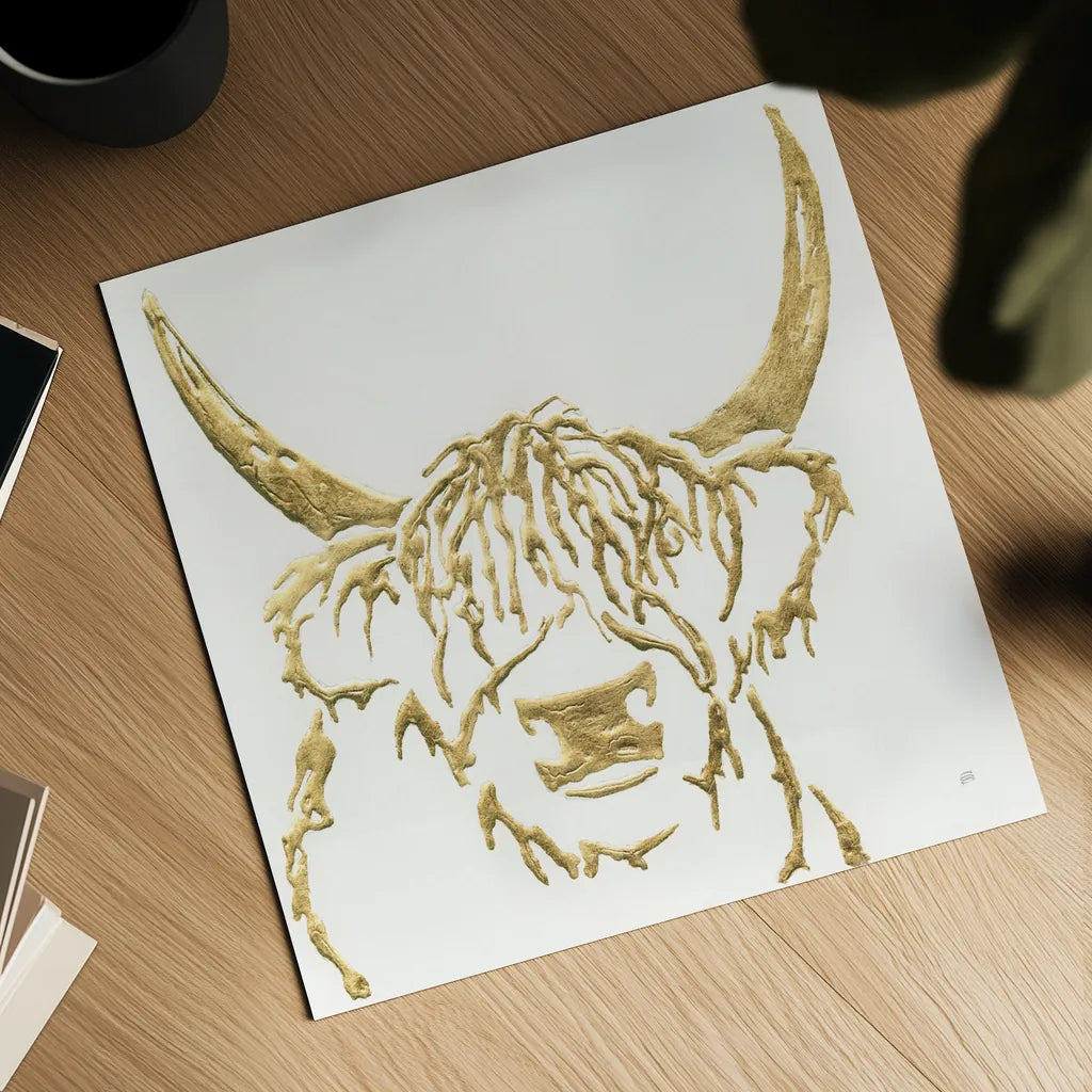 Gilded Highlander I by Chris Paschke. Shown as a detailed flat fine art print, highlighting archival giclee quality. Available as an archival giclee rolled canvas, fine art paper, or poster print. SKU 53315a.