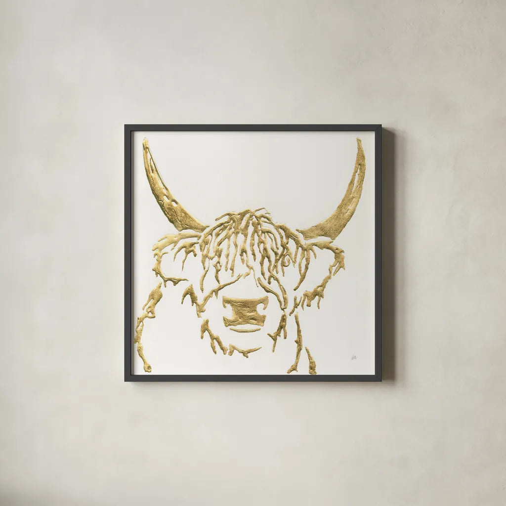 Gilded Highlander I by Chris Paschke. Shown in a sleek black glass frame for a contemporary gallery look. Available as an archival giclee rolled canvas, fine art paper, or poster print. SKU 53315a.