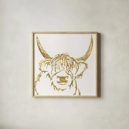 Gilded Highlander I by Chris Paschke. Shown in a natural wood glass frame for a timeless modern aesthetic. Available as an archival giclee rolled canvas, fine art paper, or poster print. SKU 53315a.