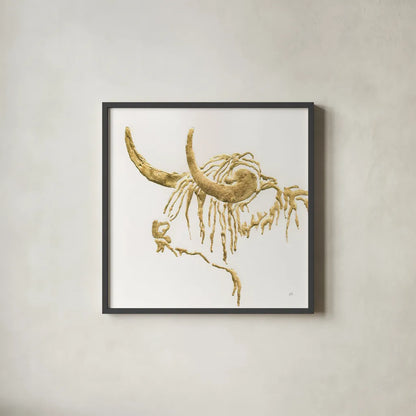Gilded Highlander III by Chris Paschke. Shown in a sleek black glass frame for a contemporary gallery look. Available as an archival giclee rolled canvas, fine art paper, or poster print. SKU 53317a.
