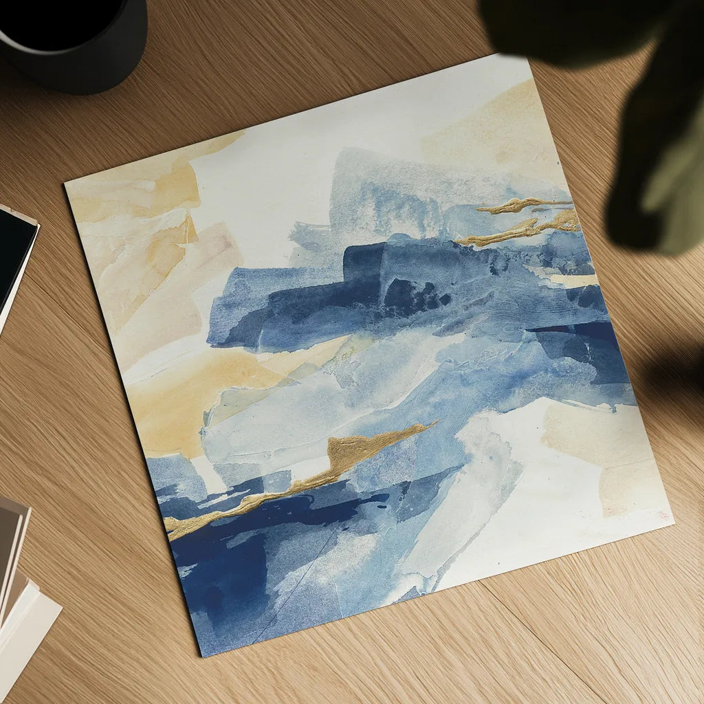 Gilded Indigo I by Chris Paschke. Shown as a detailed flat fine art print, highlighting archival giclee quality. Available as an archival giclee rolled canvas, fine art paper, or poster print. SKU 25553a.