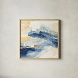Gilded Indigo I by Chris Paschke. Shown in a natural wood glass frame for a timeless modern aesthetic. Available as an archival giclee rolled canvas, fine art paper, or poster print. SKU 25553a.