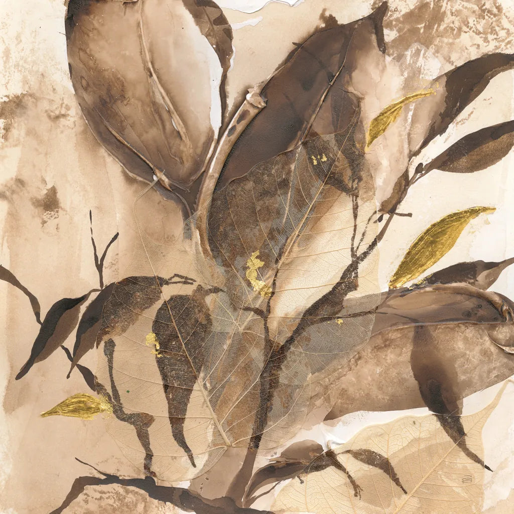 Gilded Leaf Collage I by Chris Paschke. SKU 96187a. Archival Giclee Fine art print for wall decor.