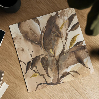 Gilded Leaf Collage I by Chris Paschke. Shown as a detailed flat fine art print, highlighting archival giclee quality. Available as an archival giclee rolled canvas, fine art paper, or poster print. SKU 96187a.