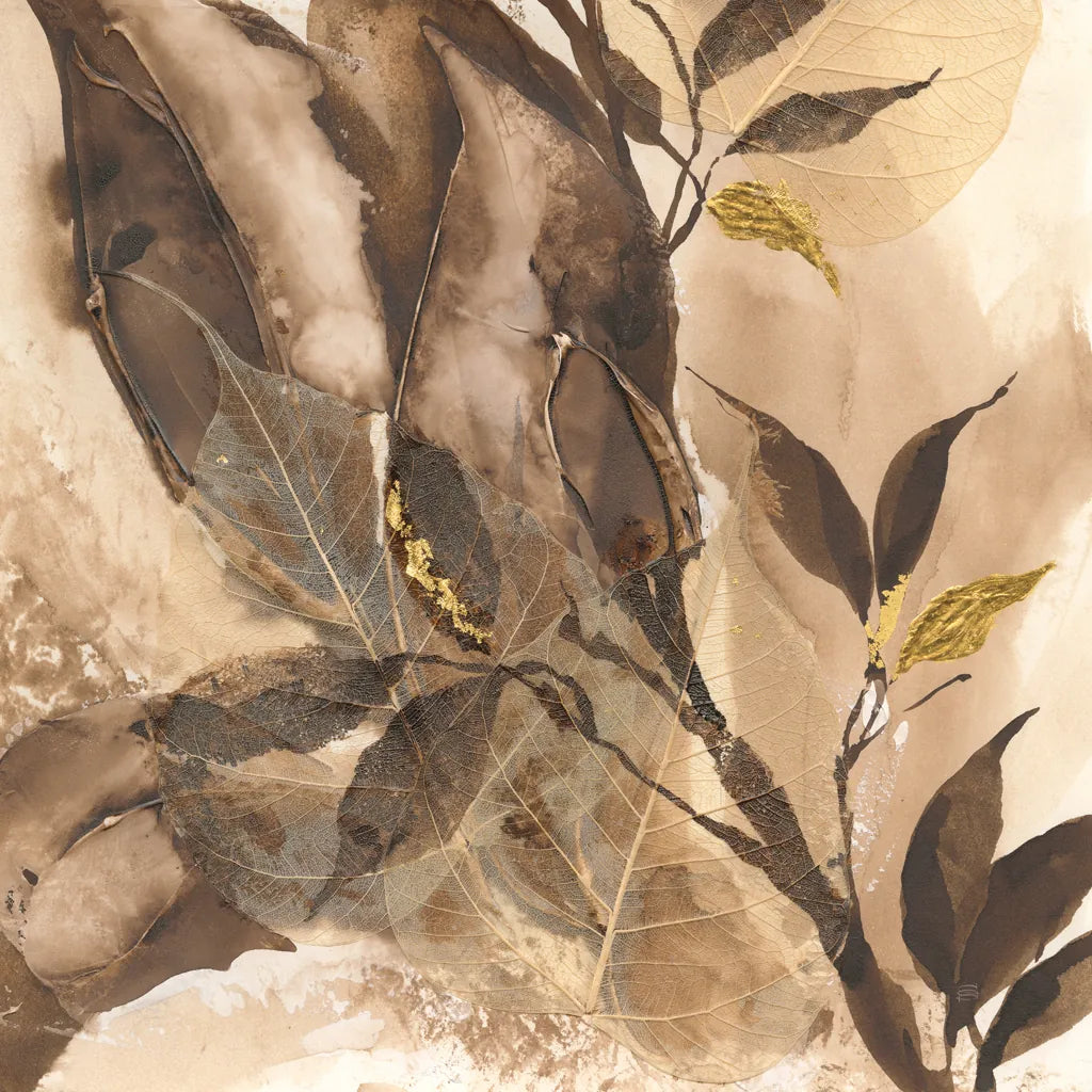 Gilded Leaf Collage II by Chris Paschke. SKU 96188a. Archival Giclee Fine art print for wall decor.