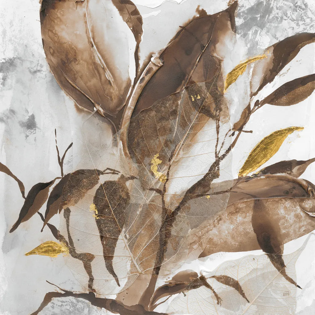 Gilded Leaf Collage v2 I by Chris Paschke. SKU 97047a. Archival Giclee Fine art print for wall decor.