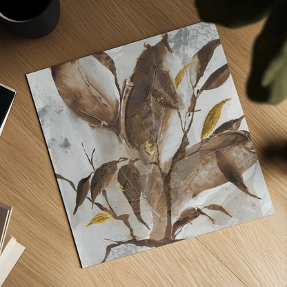 Gilded Leaf Collage v2 I by Chris Paschke. Shown as a detailed flat fine art print, highlighting archival giclee quality. Available as an archival giclee rolled canvas, fine art paper, or poster print. SKU 97047a.