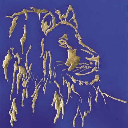 Gilded Lion Indigo by Chris Paschke. SKU 41917a. Archival Giclee Fine art print for wall decor.