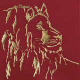 Gilded Lion on Red by Chris Paschke. SKU 41922a. Archival Giclee Fine art print for wall decor.