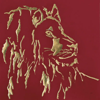 Gilded Lion on Red by Chris Paschke. SKU 41922a. Archival Giclee Fine art print for wall decor.
