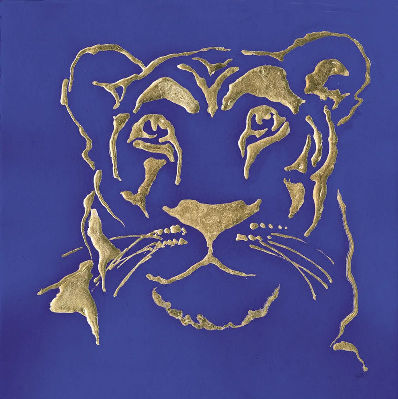 Gilded Lioness Indigo by Chris Paschke. SKU 41918a. Archival Giclee Fine art print for wall decor.