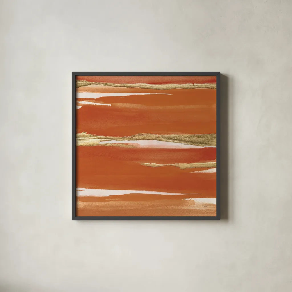 Gilded Mandarin I Burnt Orange by Chris Paschke. Shown in a sleek black glass frame for a contemporary gallery look. Available as an archival giclee rolled canvas, fine art paper, or poster print. SKU 50776a.