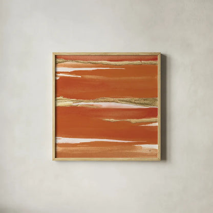 Gilded Mandarin I Burnt Orange by Chris Paschke. Shown in a natural wood glass frame for a timeless modern aesthetic. Available as an archival giclee rolled canvas, fine art paper, or poster print. SKU 50776a.